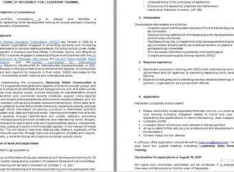 TERMS OF REFERENCE FOR LEADERSHIP TRAINING